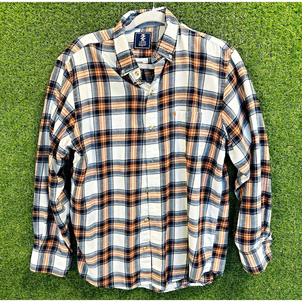 IZOD Cotton Flannel Plaid Long Sleeve Button-Up Shirt Multicolor Men's M